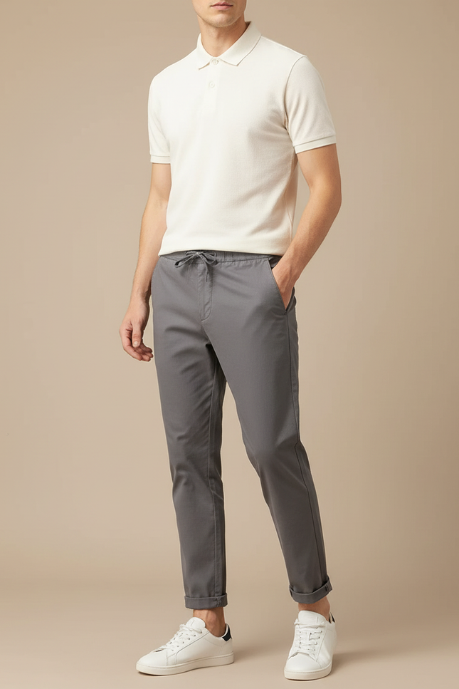 Pantalon Chino Gris Coton Stretch Ajusté Homme
