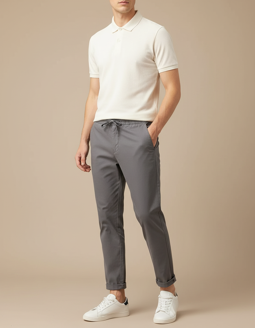 Pantalon Chino Gris Coton Stretch Ajusté Homme