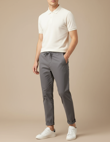 Pantalon Chino Gris Coton Stretch Ajusté Homme
