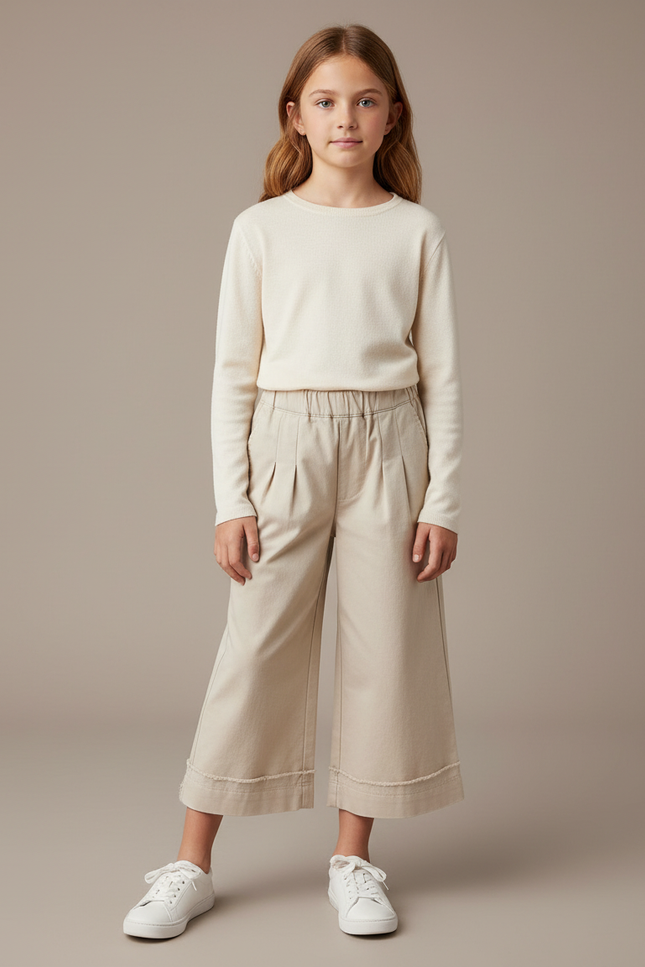 Pantalon Chino Beige Coton Ample Fille Décontracté - Gabardine