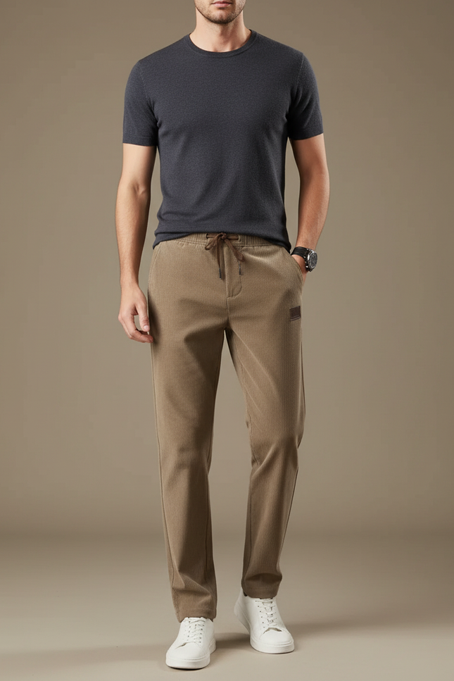 Pantalon Chino Beige Côtelé Droit Cordon Homme - Cordé