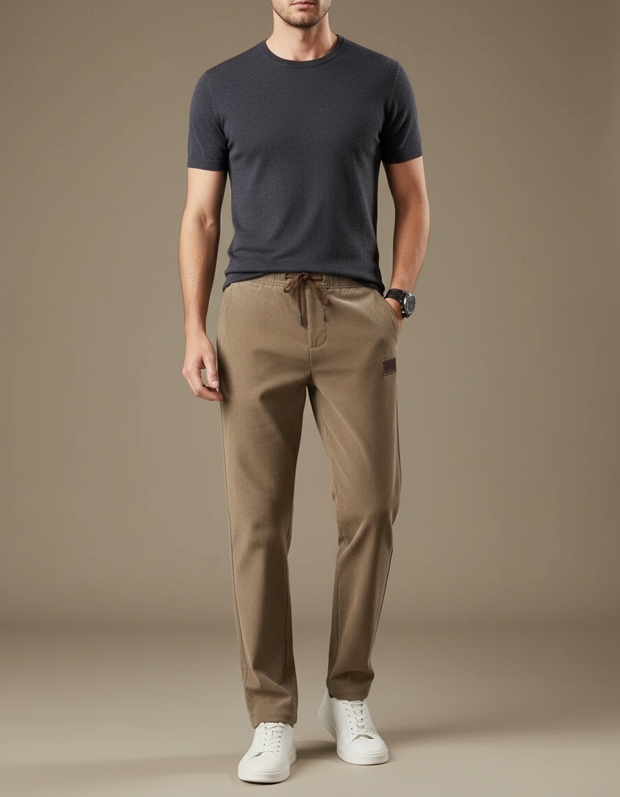 Pantalon Chino Beige Côtelé Droit Cordon Homme - Cordé