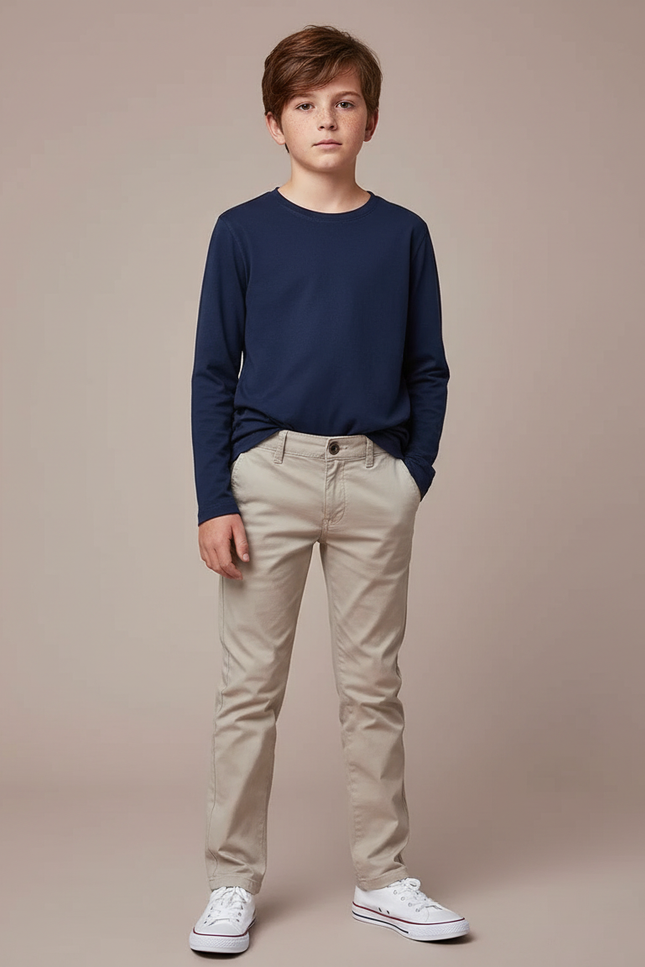 Pantalon Chino Beige Coton Coupe Droite Enfant