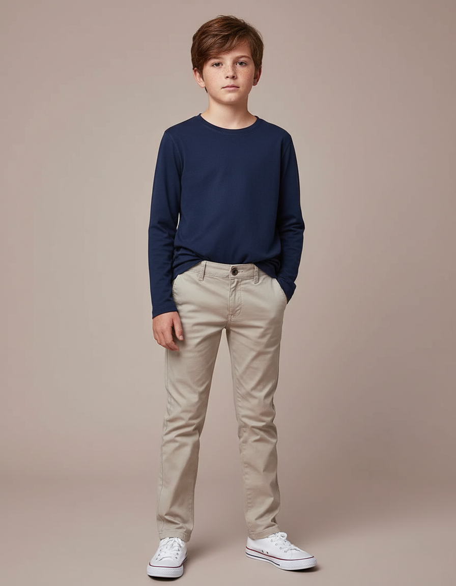 Pantalon Chino Beige Coton Coupe Droite Enfant