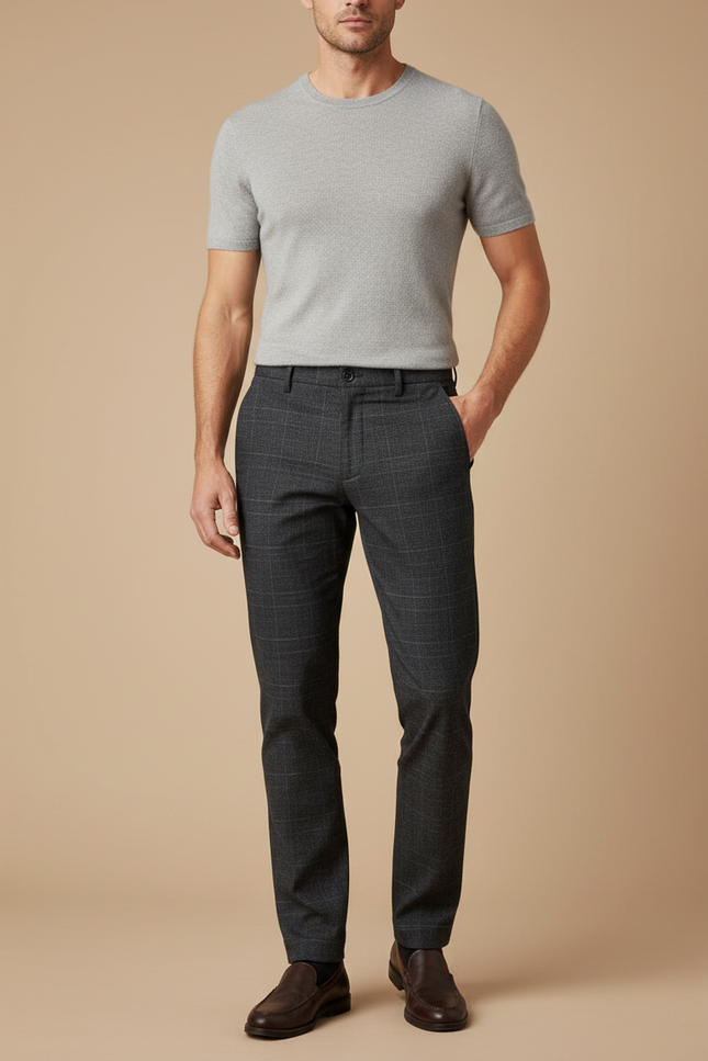 Pantalon Chino Gris Anthracite Carreaux Slim Homme - Laine