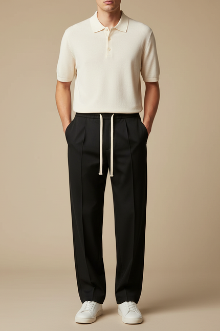 Pantalon Chino Noir Droit Cordon Décontracté Homme - Gabardine