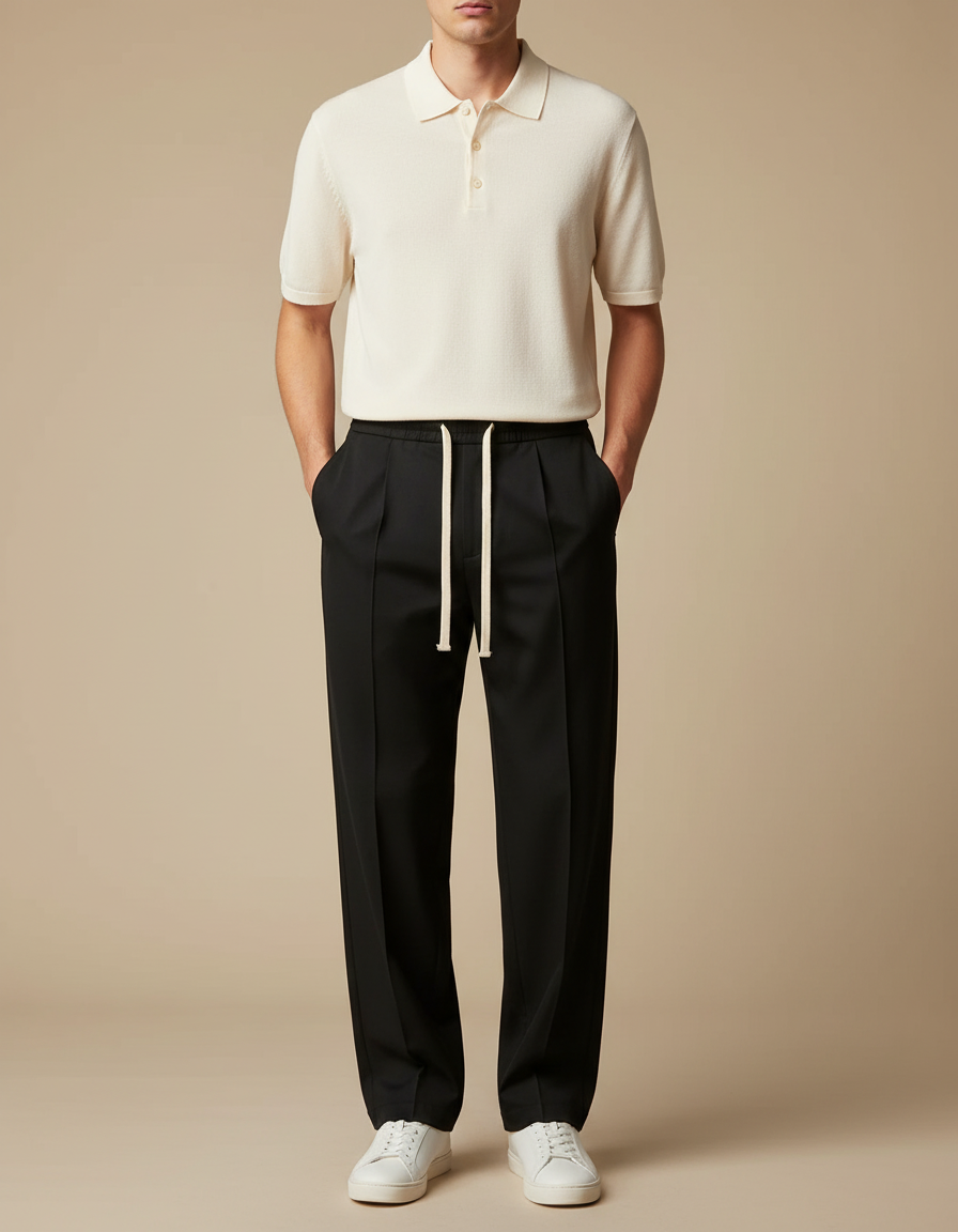 Pantalon Chino Noir Droit Cordon Décontracté Homme - Gabardine