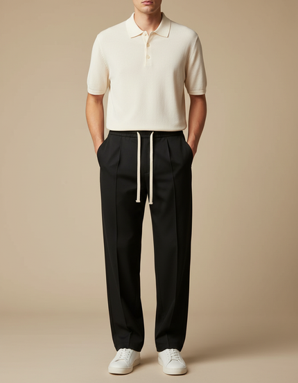 Pantalon Chino Noir Droit Cordon Décontracté Homme - Gabardine