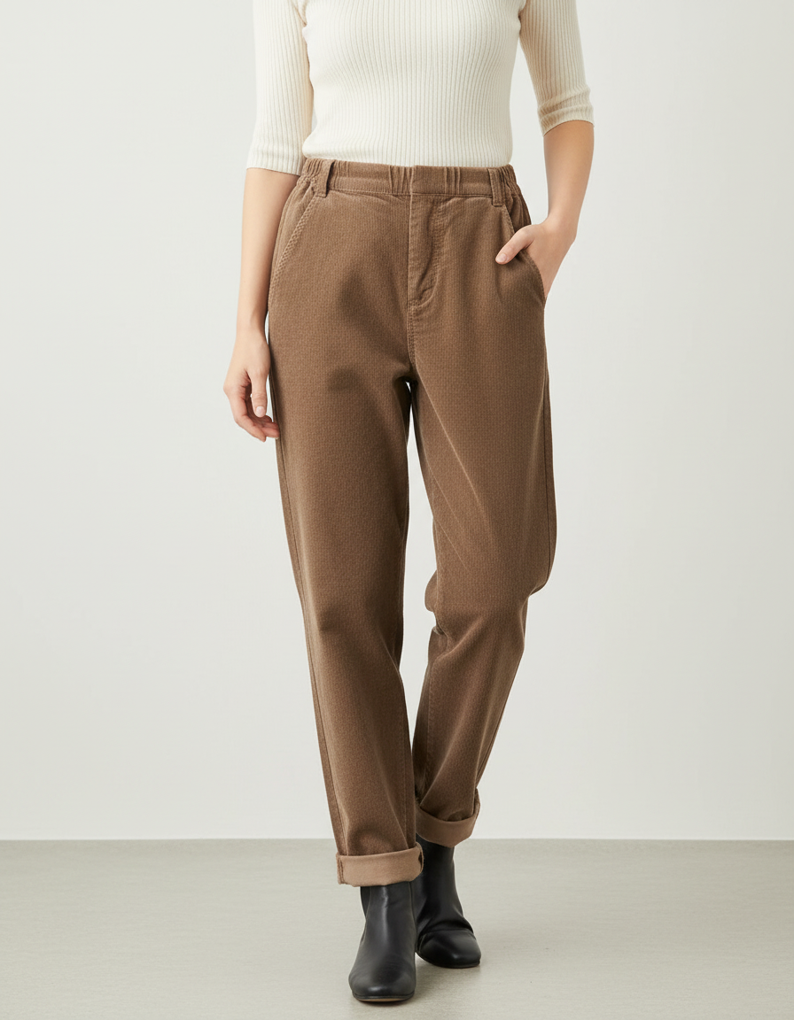 Pantalon Chino Femme Marron Tapered - Cordé