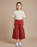 Pantalon Chino Rouge Brique Coton Large Fille Boutons