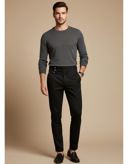 Pantalon Chino Noir Slim Taille Haute Homme - Gabardine