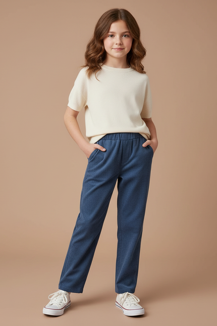 Pantalon Chino Bleu Droit Décontracté Enfant - Molleton