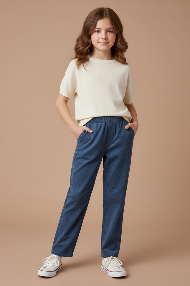 Pantalon Chino Bleu Droit Décontracté Enfant - Molleton