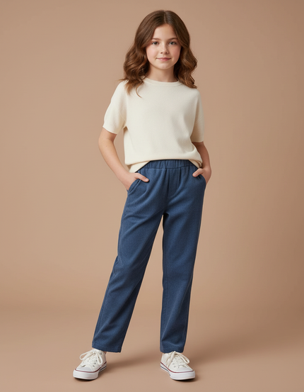 Pantalon Chino Bleu Droit Décontracté Enfant - Molleton