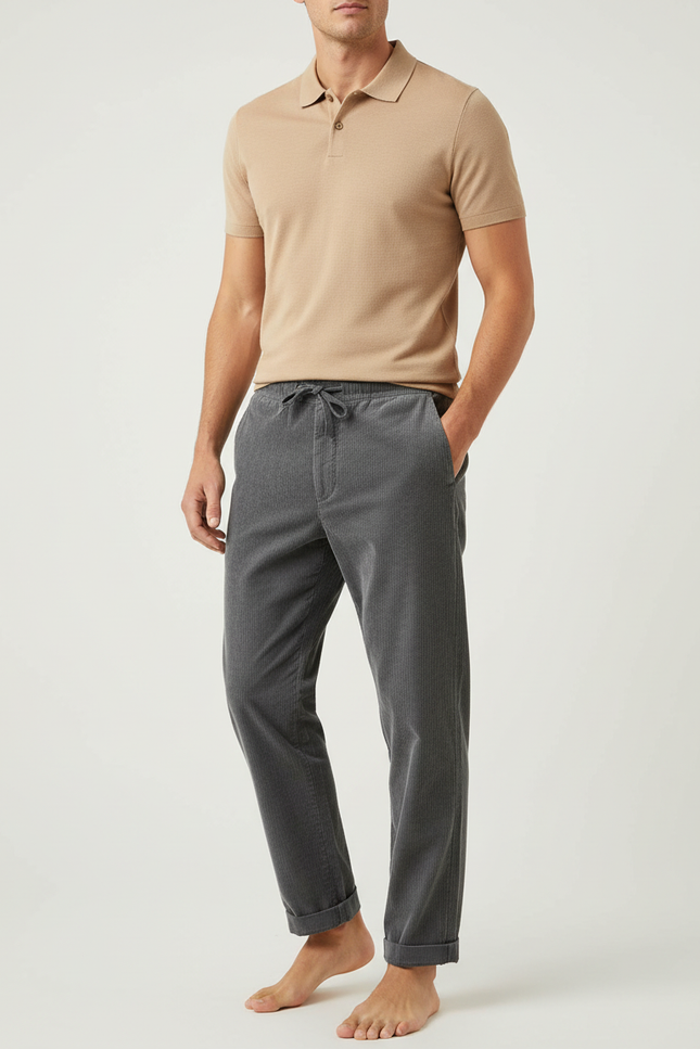 Pantalon Chino Gris Côtelé Droit Décontracté Homme - Cordé