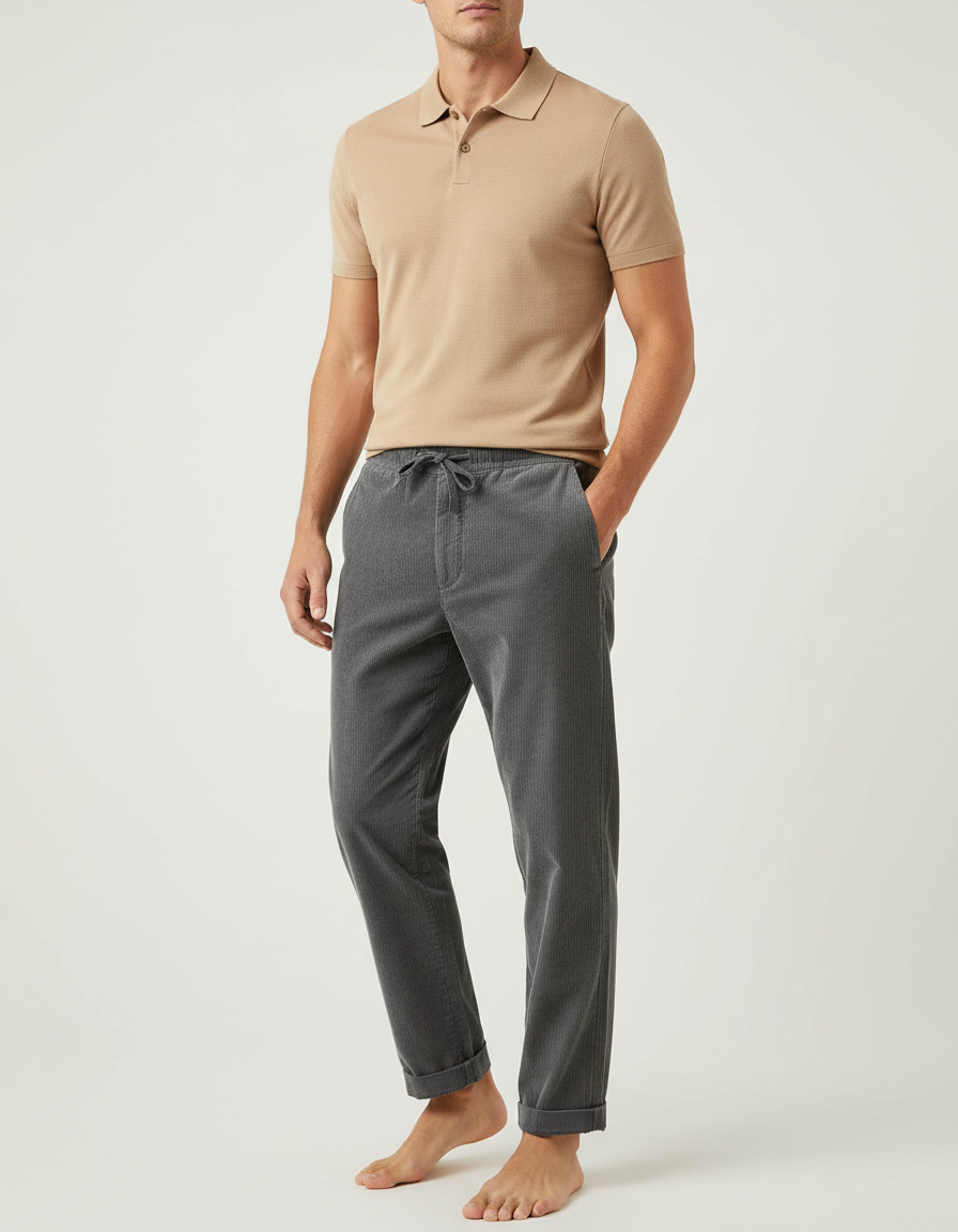 Pantalon Chino Gris Côtelé Droit Décontracté Homme - Cordé
