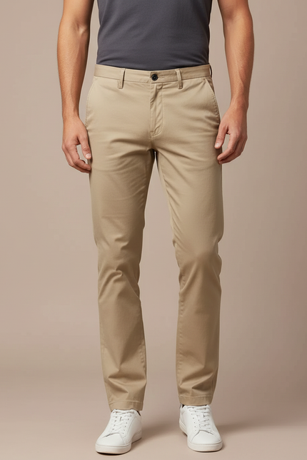 Pantalon Chino Beige Coton Décontracté Homme Coupe Droite