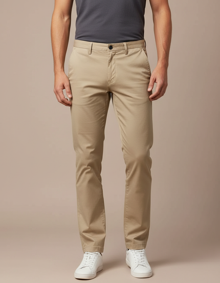 Pantalon Chino Beige Coton Décontracté Homme Coupe Droite