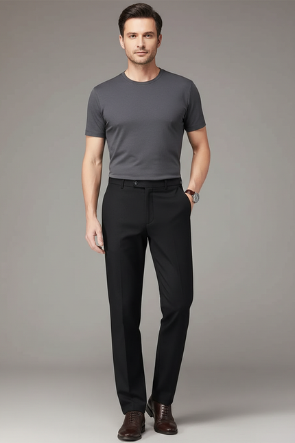 Pantalon Chino Noir Droit Élégant Classique Homme - Gabardine