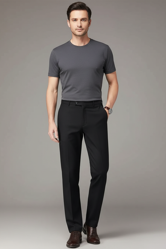 Pantalon Chino Noir Droit Élégant Classique Homme - Gabardine