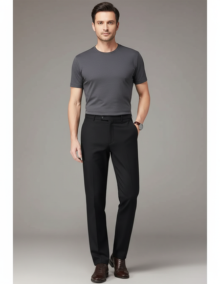 Pantalon Chino Noir Droit Élégant Classique Homme - Gabardine
