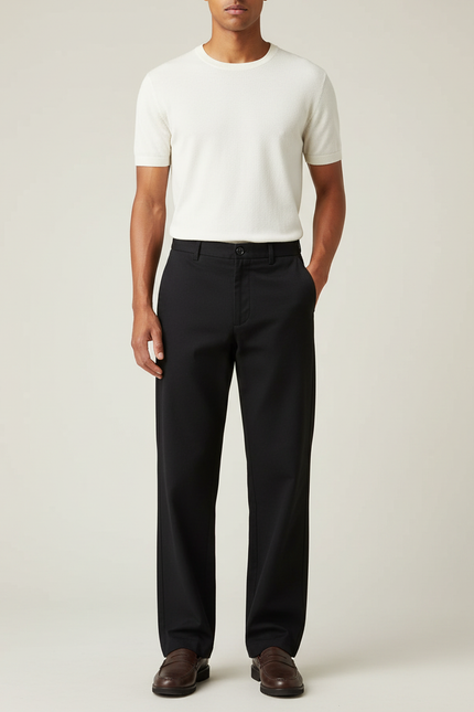 Pantalon Chino Noir Droit Simple Homme - Gabardine