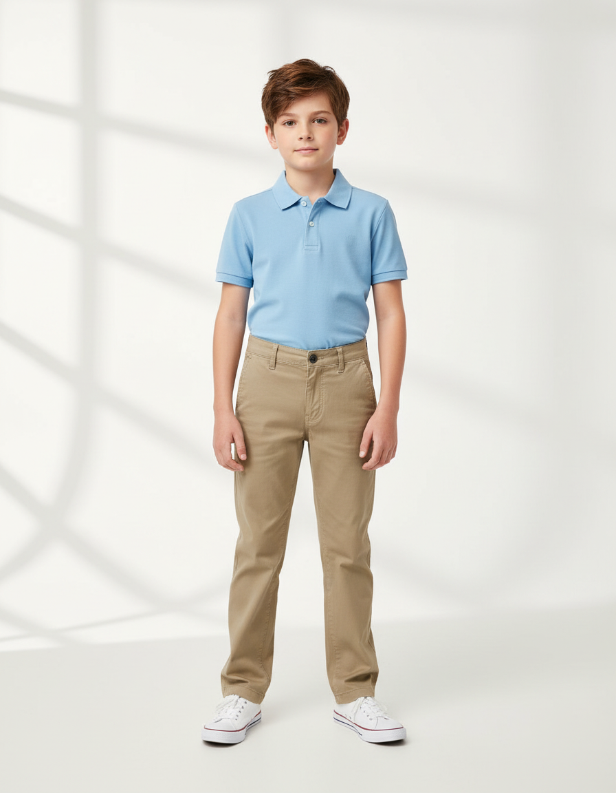 Pantalon Chino Kaki Coton Slim Enfant Décontracté