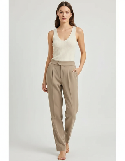 Pantalon Chino Taille Haute - Beige Gabardine