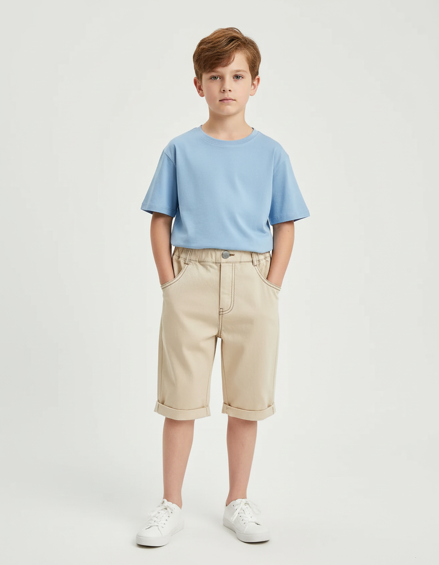 Pantalon Chino Beige Coton Décontracté Enfant Bermuda