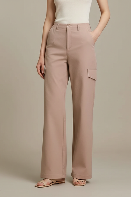 Pantalon Chino Cargo Effet Decontracte - Beige Gabardine