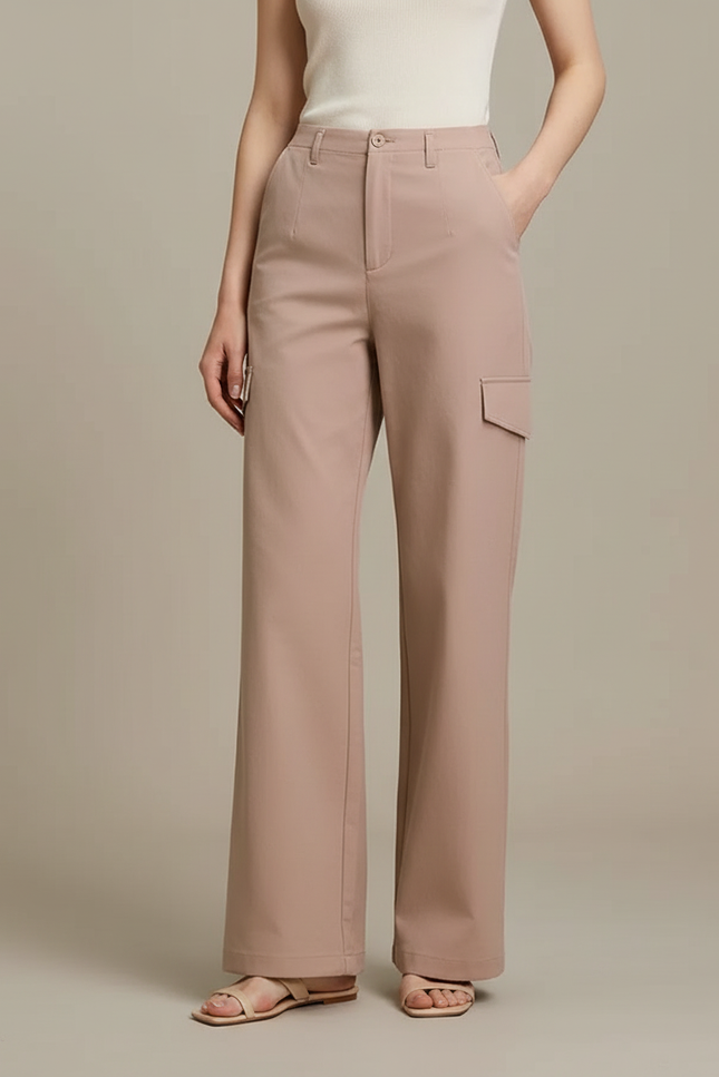 Pantalon Chino Cargo Effet Decontracte - Beige Gabardine