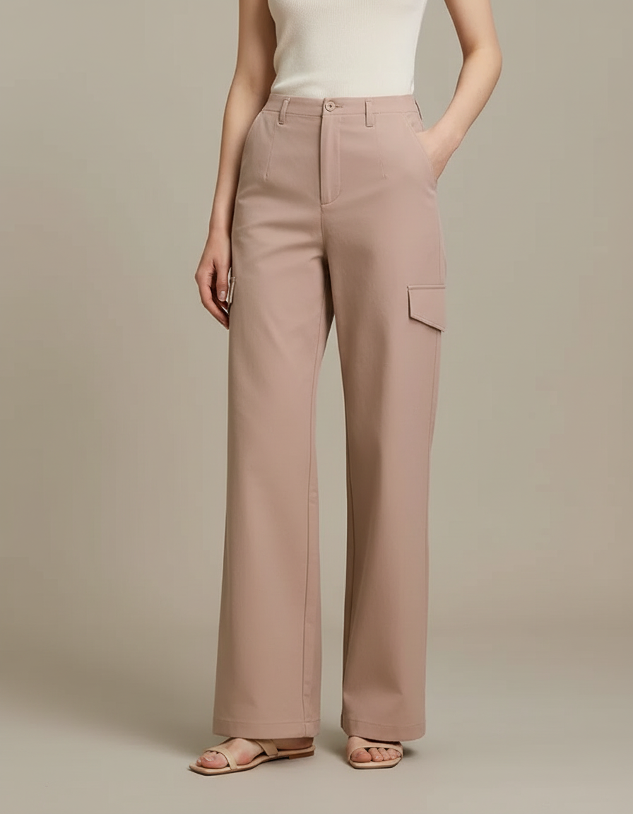 Pantalon Chino Cargo Effet Decontracte - Beige Gabardine