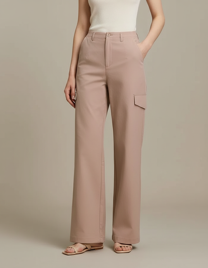 Pantalon Chino Cargo Effet Decontracte - Beige Gabardine