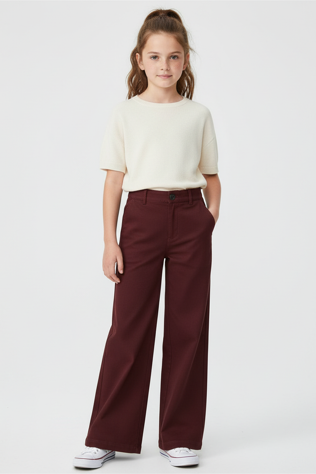 Pantalon Chino Bordeaux Ample Coton Enfant Décontracté