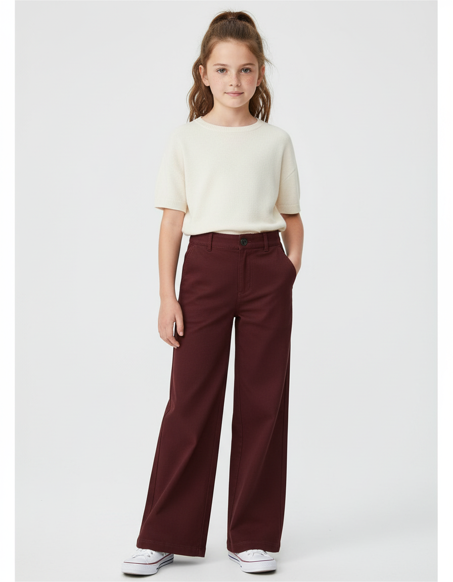 Pantalon Chino Bordeaux Ample Coton Enfant Décontracté