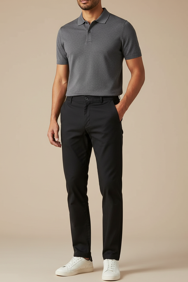 Pantalon Chino Homme Noir Droit Élégant Coton