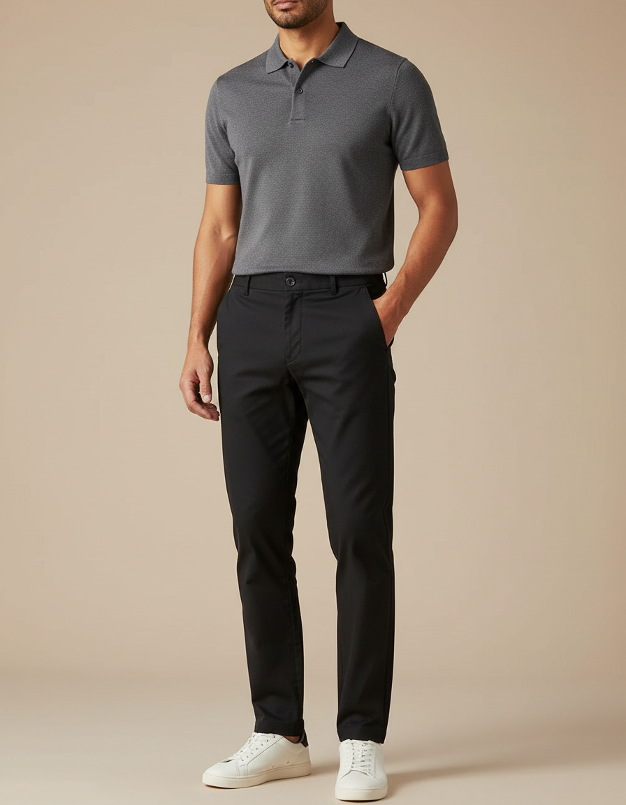 Pantalon Chino Homme Noir Droit Élégant Coton