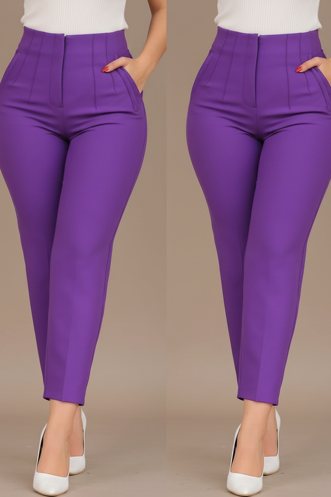 Pantalon Chino Violet Slim Taille Haute Femme - Polyester