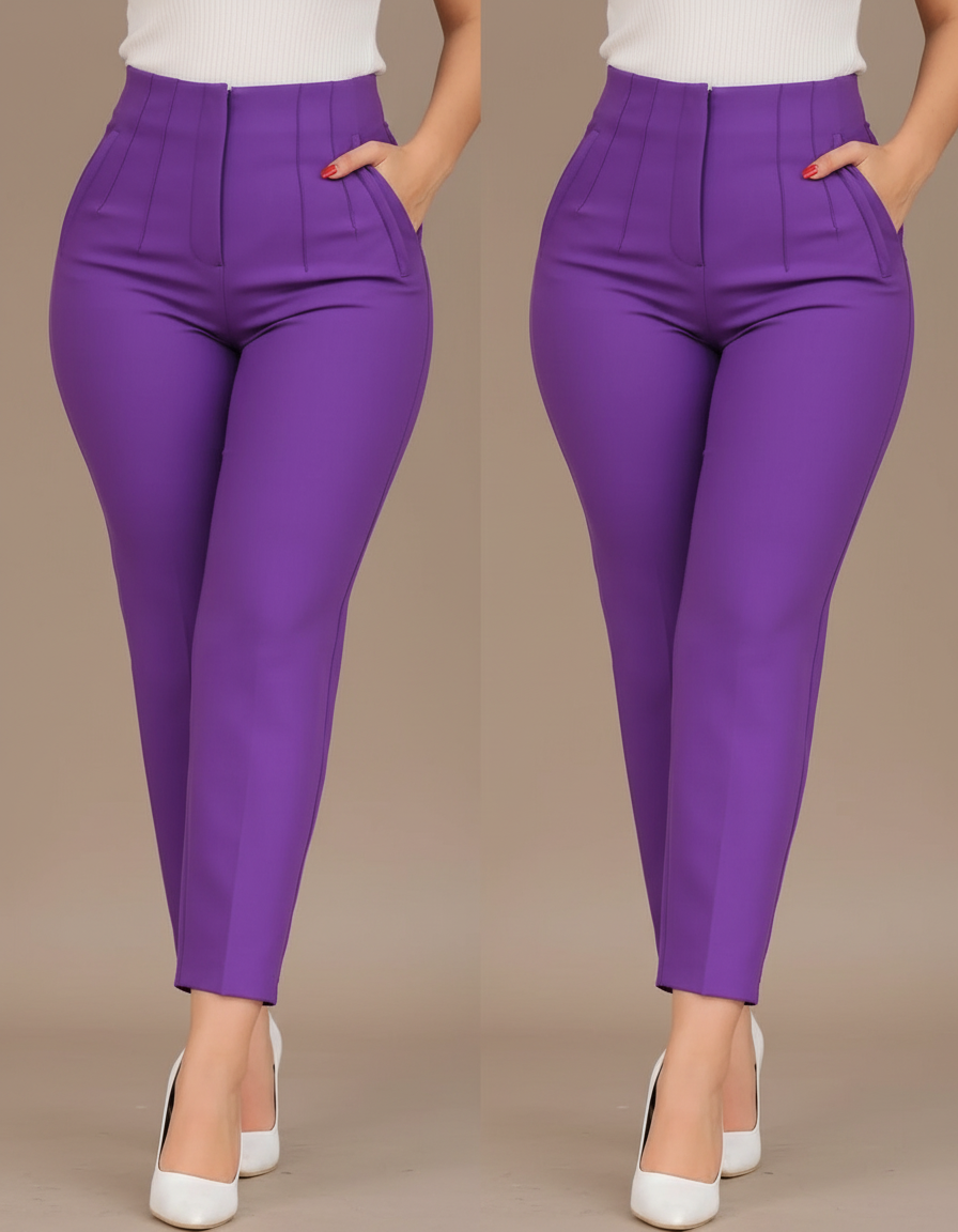 Pantalon Chino Violet Slim Taille Haute Femme - Polyester