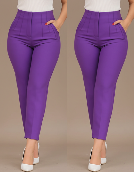 Pantalon Chino Violet Slim Taille Haute Femme - Polyester