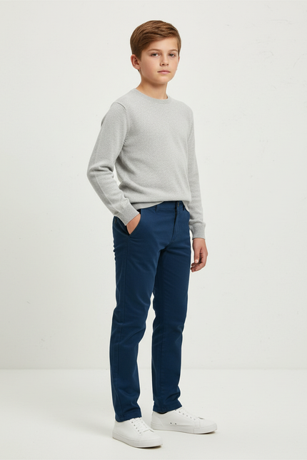 Pantalon Chino Bleu Marine Coton Coupe Slim Enfant