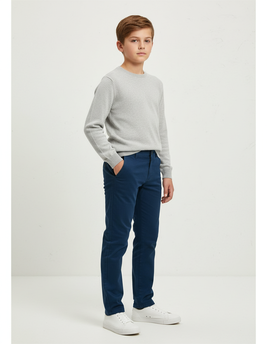 Pantalon Chino Bleu Marine Coton Coupe Slim Enfant