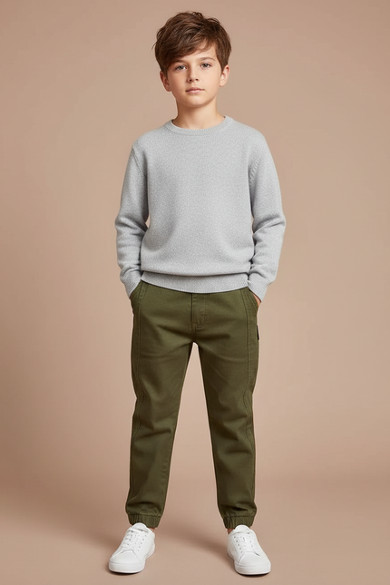 Pantalon Chino Bas Elastique - Kaki Coton