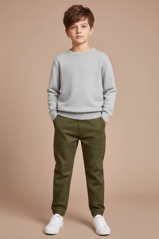 Pantalon Chino Bas Elastique - Kaki Coton