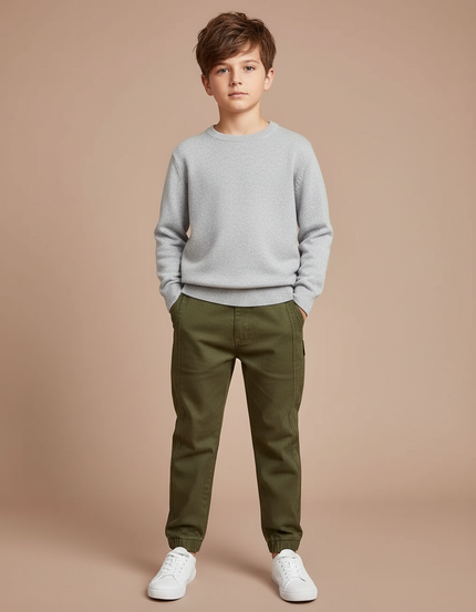 Pantalon Chino Bas Elastique - Kaki Coton