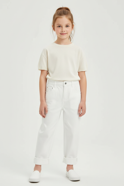 Pantalon Chino Blanc Ample Coton Enfant Unisexe