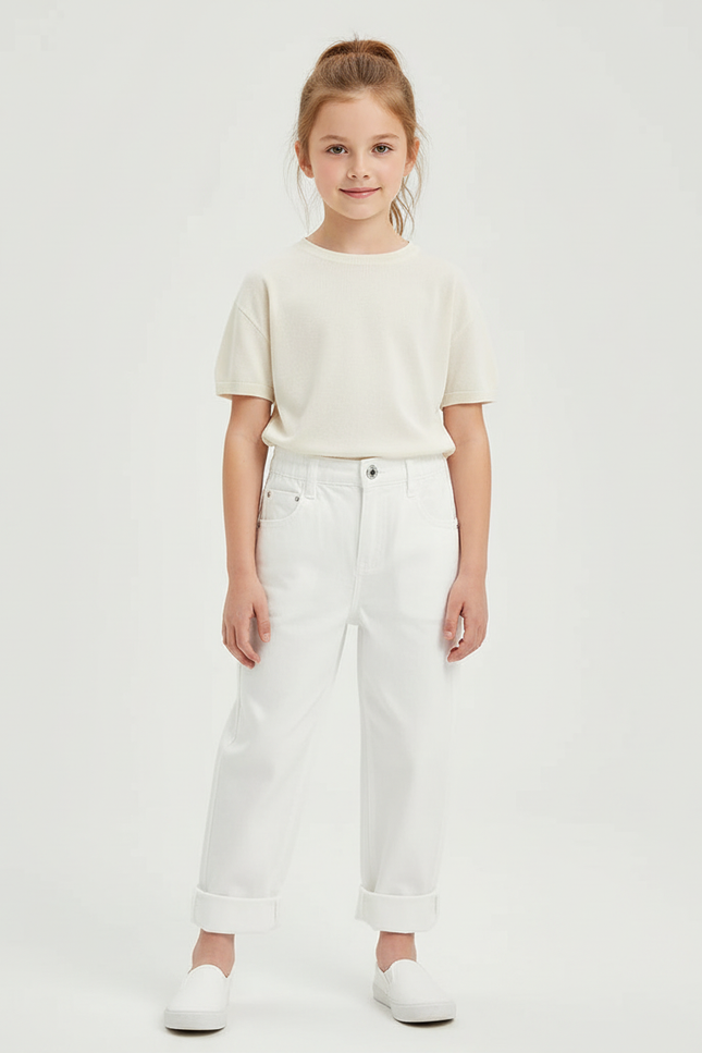 Pantalon Chino Blanc Ample Coton Enfant Unisexe