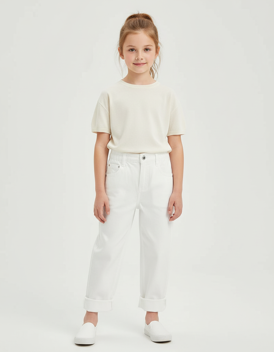 Pantalon Chino Blanc Ample Coton Enfant Unisexe