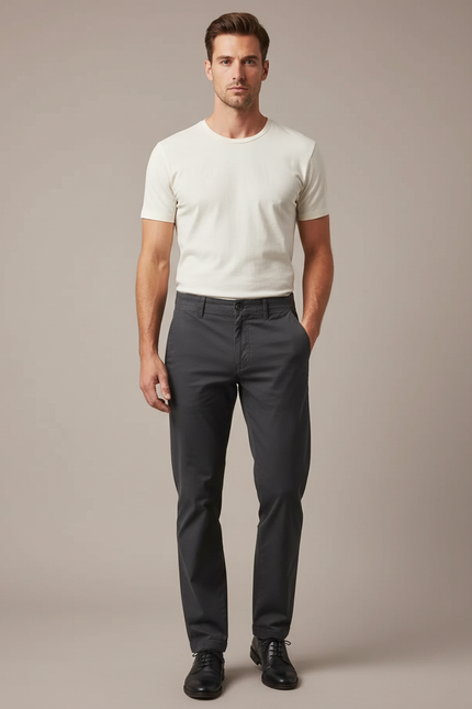 Pantalon Chino Gris Anthracite Coton Droit Homme