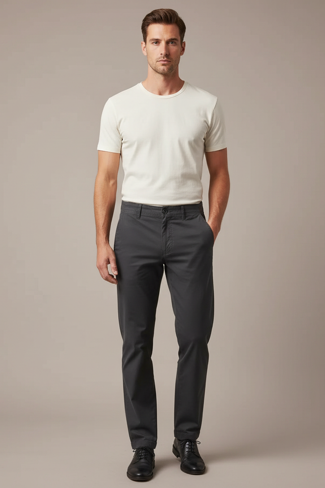 Pantalon Chino Gris Anthracite Coton Droit Homme